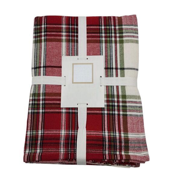 34Th & Pine Red Green Cream Tartan Plaid Cotton Tablecloth 60x90in Oblong NEW - Picture 8 of 8